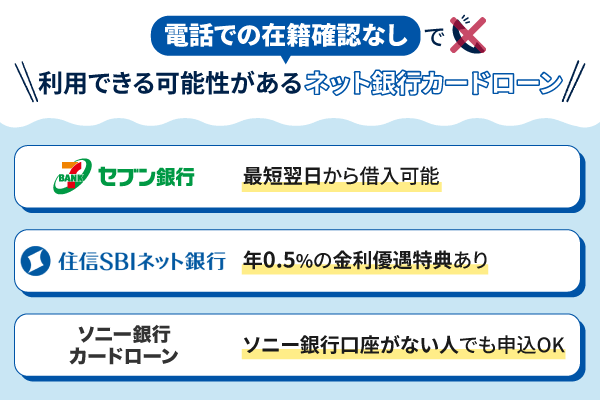 電話での在籍確認なしで申請できる可能性があるネット銀行カードローン一覧